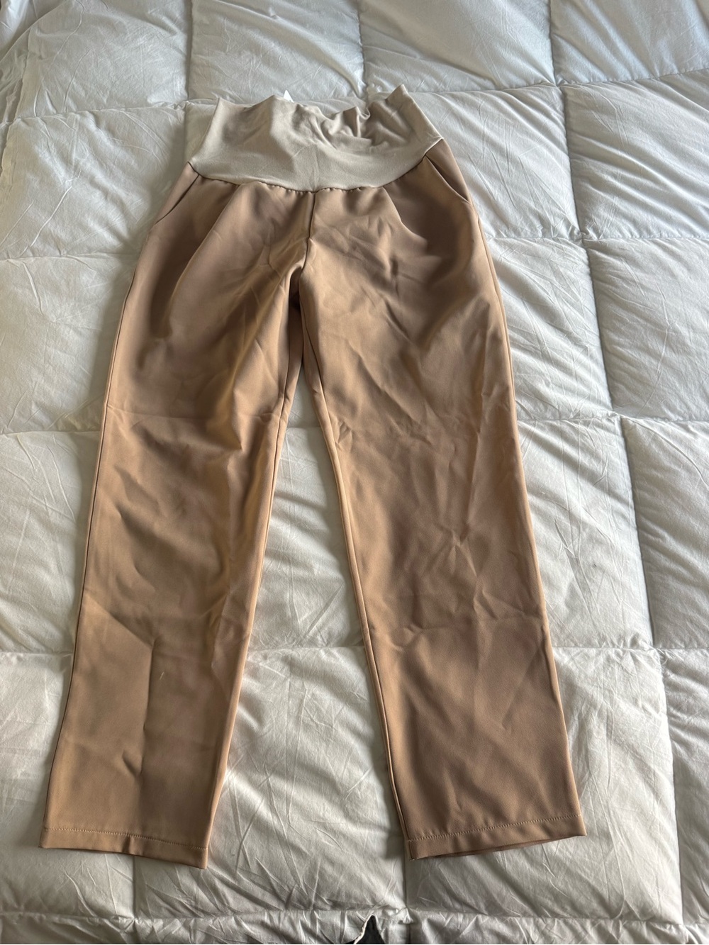 Maternity Beige High-Waist Straight Leg Pants NEW NEVER WORN
